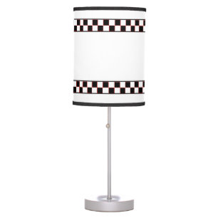 Black and White Checkerd Strips, Hint of Red Table Lamp