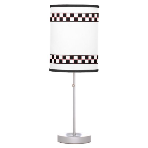 Black and White Checkerd Strips Hint of Red Table Lamp