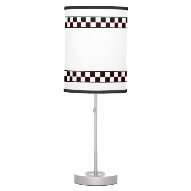 Black and White Checkerd Strips, Hint of Red Table Lamp (Front)
