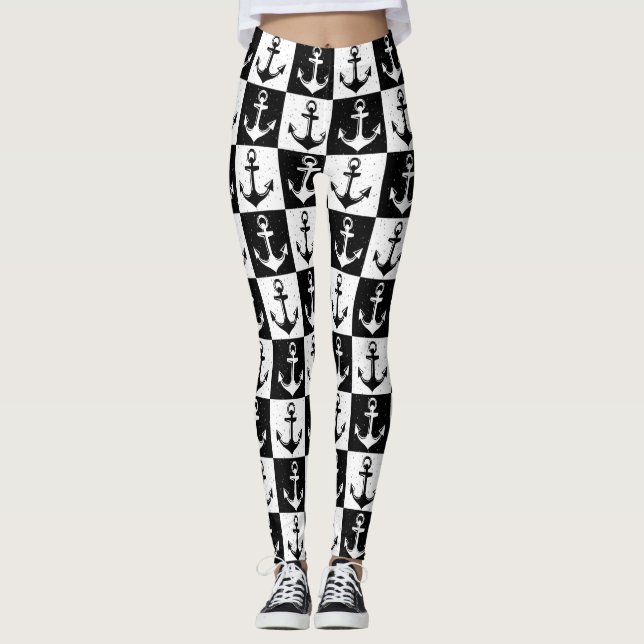 Black and White Checkered Anchor Leggings (Front)