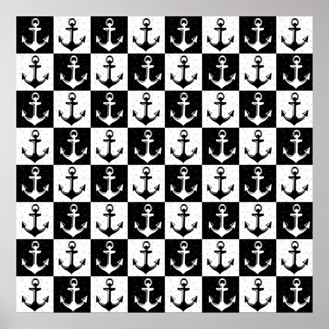 Black and White Checkered Anchor Poster (Front)