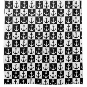 Black and White Checkered Anchor Shower Curtain