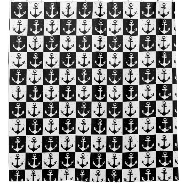 Black and White Checkered Anchor Shower Curtain (Front)