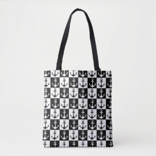 Black and White Checkered Anchor Tote Bag