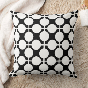 Black and white checkered and polka dot pattern re throw pillow