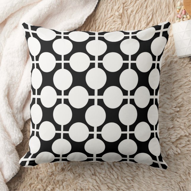 Black and white checkered and polka dot pattern re throw pillow (Blanket)