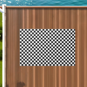 Black and white checkered area patio outdoor rug