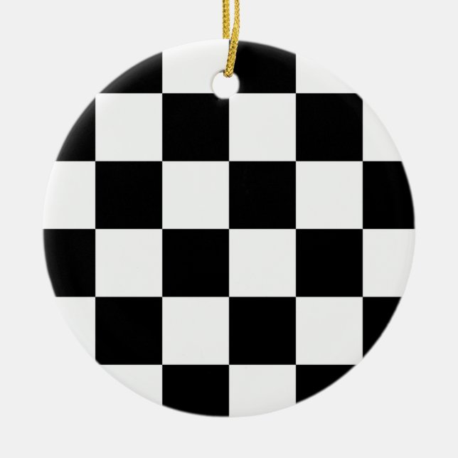 Black and White Checkered Auto Racing Flag Ceramic Ornament (Front)