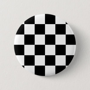 Black and White Checkered Auto Racing Flag Pinback Button