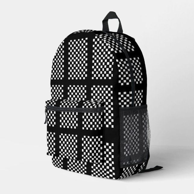 Black and White Checkered Backpack  (Back Corner Right)