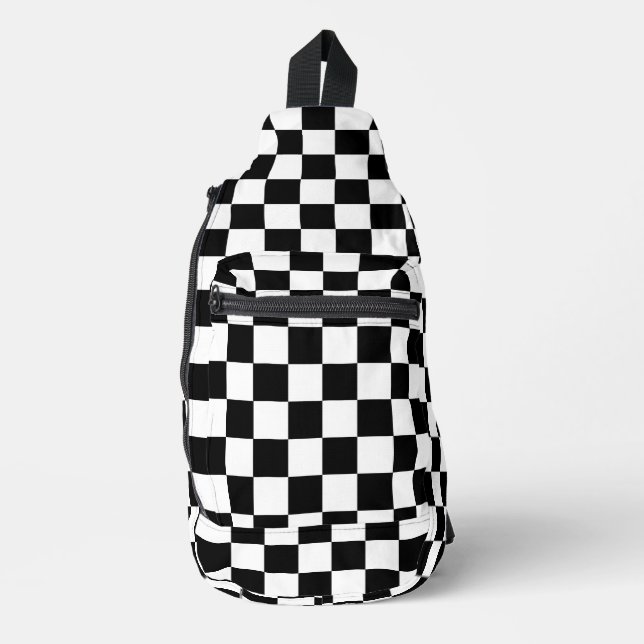 Black and White Checkered Backpack HAMbyWG Sling Bag (Front)