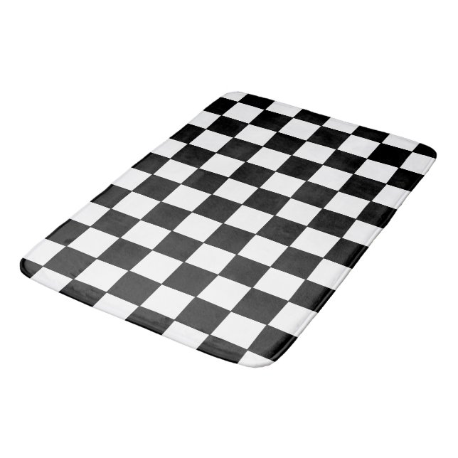 Black and White Checkered Bath Mat (Angled)