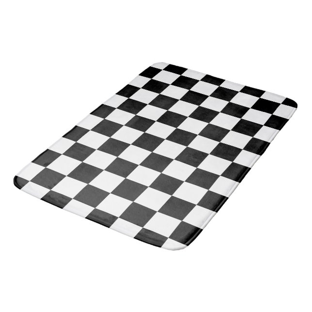 Black and White Checkered Bath Mat (Angled)
