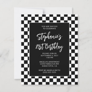 Black and White Checkered Bold 21st Birthday