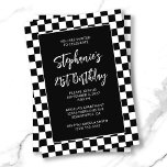 Black and White Checkered Bold 21st Birthday Invitation<br><div class="desc">Create your own retro raceway checkered flag style birthday celebration 5x7 invitation for her.. 
Customize the pattern graphic colors,  or the rectangular overlays colors.
Customize the font styles,  color and size as needed.</div>