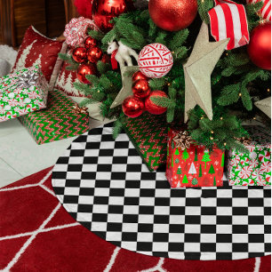 Black and White Checkered Brushed Polyester Tree Skirt