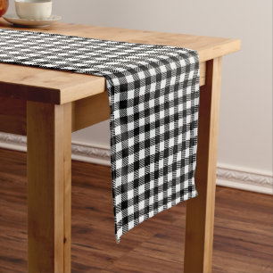 Black And White Checkered Buffalo Plaid Long Table Runner