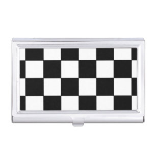 black and white checkered business card case