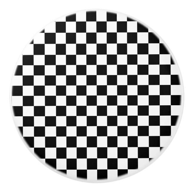 Black and White Checkered Ceramic Knob (Front)