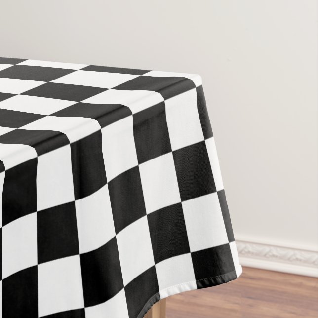 Black and white checkered check cotton dining tablecloth (In Situ)