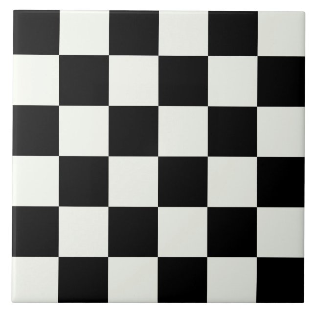 Black and White Checkered Check Pattern Ceramic Ti Ceramic Tile (Front)