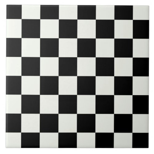 Black and White Checkered Check Pattern Ceramic Tile