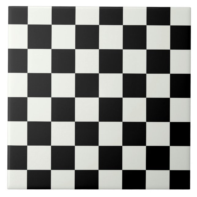 Black and White Checkered Check Pattern Ceramic Tile (Front)