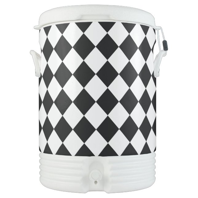 Black And White Checkered Checkerboard Flag Style Beverage Cooler (Front)