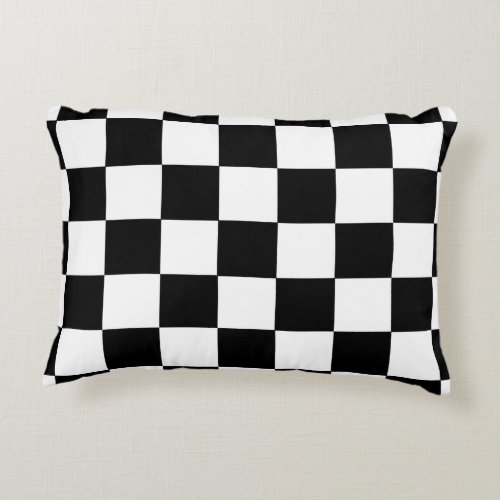 Black And White Checkered Checkerboard Pattern Accent Pillow