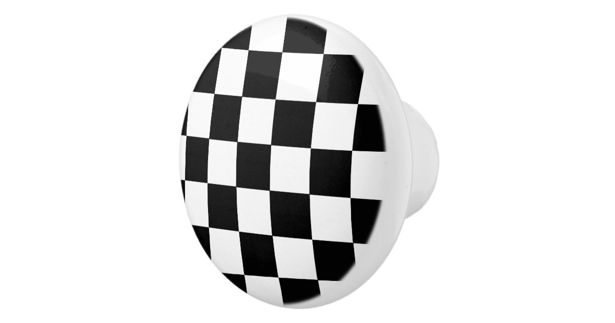 Black And White Checkered Checkerboard Pattern Ceramic Knob