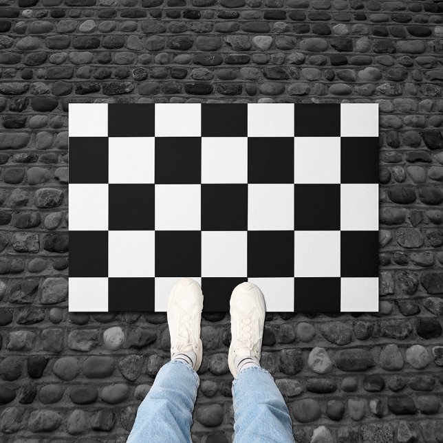 Black And White Checkered Checkerboard Pattern Doormat (Creator Uploaded)
