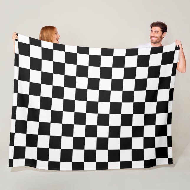 Black And White Checkered Checkerboard Pattern Fleece Blanket (In Situ)