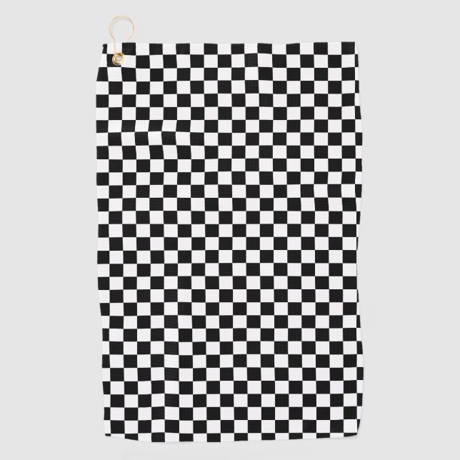 Black and White Checkered checkerboard pattern Golf Towel (Front)