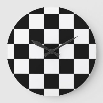 Black And White Checkered Checkerboard Pattern Large Clock by machomedesigns at Zazzle