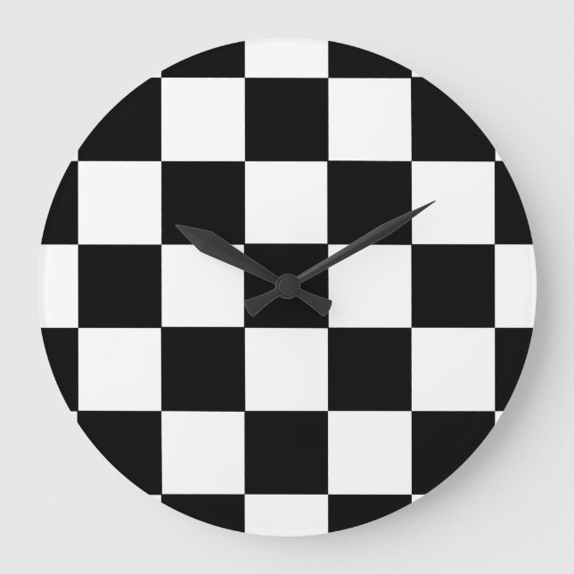 Black And White Checkered Checkerboard Pattern Large Clock (Front)