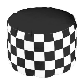 Black And White Checkered Checkerboard Pattern Pouf by machomedesigns at Zazzle