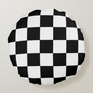Black And White Checkered Checkerboard Pattern Round Pillow