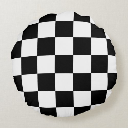 Black And White Checkered Checkerboard Pattern Round Pillow