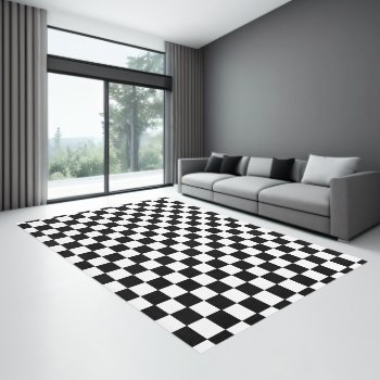 Black And White Checkered Checkerboard Pattern Rug by machomedesigns at Zazzle