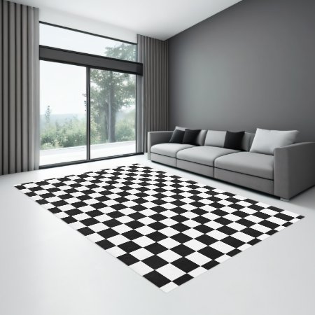 Black And White Checkered Checkerboard Pattern Rug