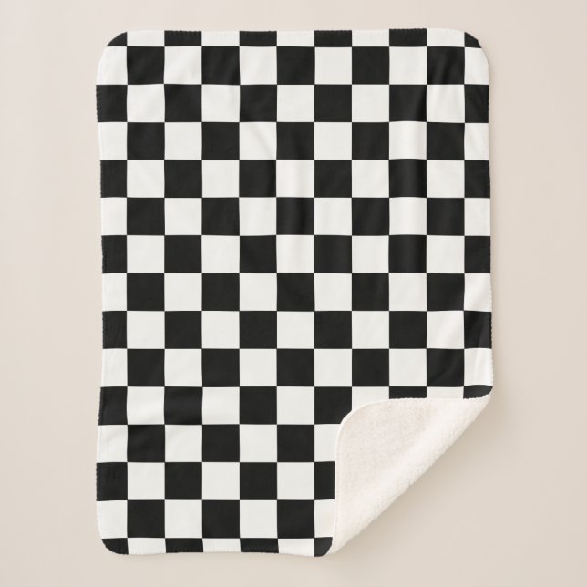 Black And White Checkered Checkerboard Pattern Sherpa Blanket (Front)