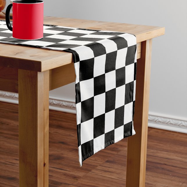 Black And White Checkered Checkerboard Pattern Short Table Runner (Creator Uploaded)