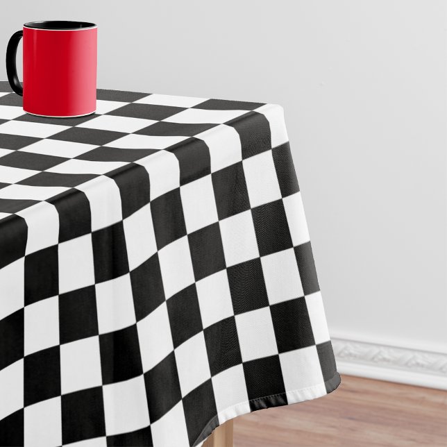 Black And White Checkered Checkerboard Pattern Tablecloth (Creator Uploaded)