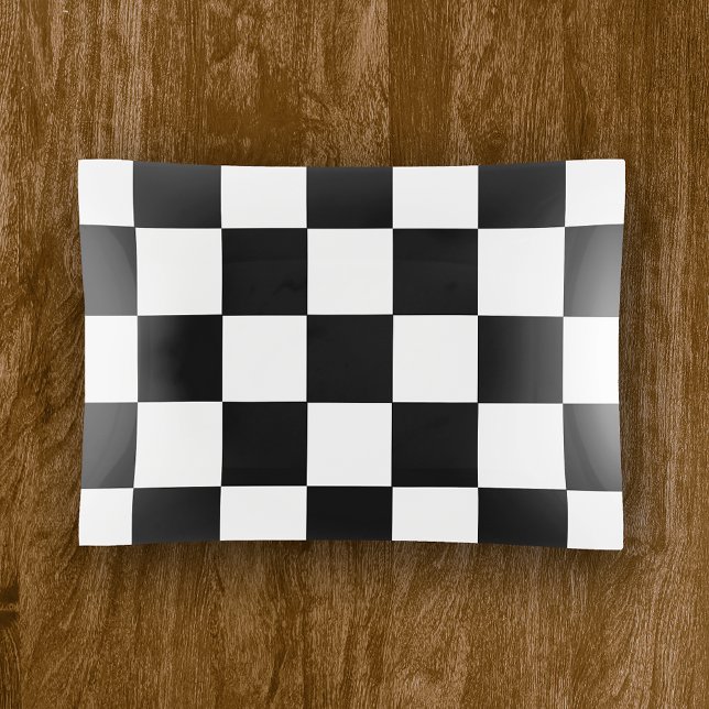 Black And White Checkered Checkerboard Pattern Trinket Tray (Creator Uploaded)