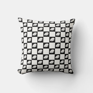 Black and White Checkered Chefs Hat Foodie Throw Pillow