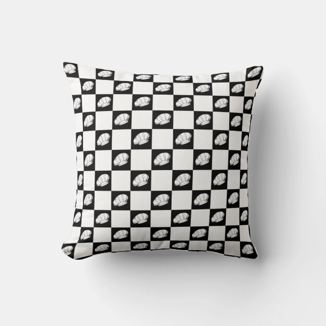 Black and White Checkered Chefs Hat Foodie Throw Pillow (Front)