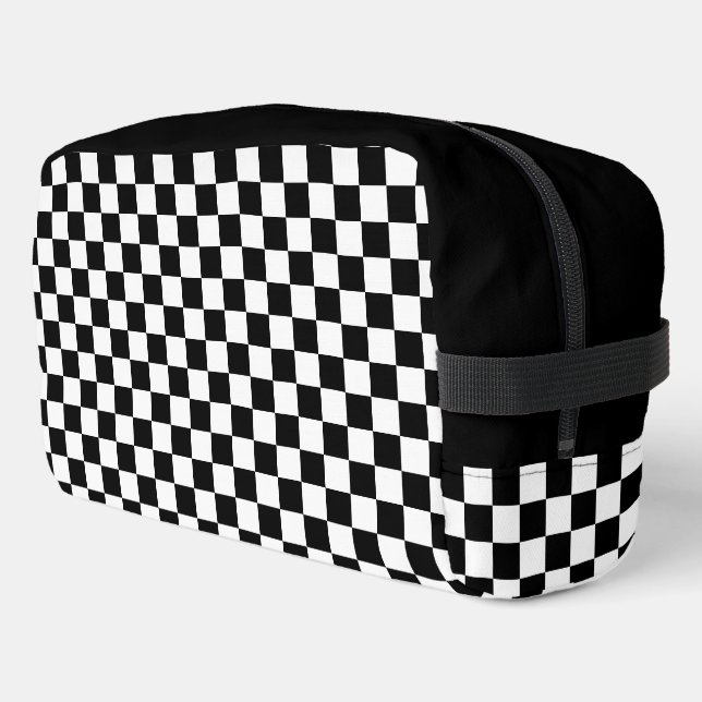 Black and White Checkered Chess Pattern Dopp Kit (Left Corner)