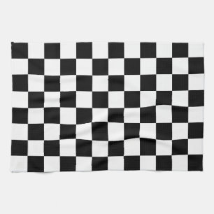Black and White Checkered Chess Retro Kitchen Towel