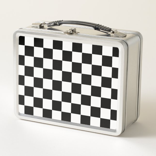 Black and White Checkered Classic Pattern Metal Lunch Box (Front)
