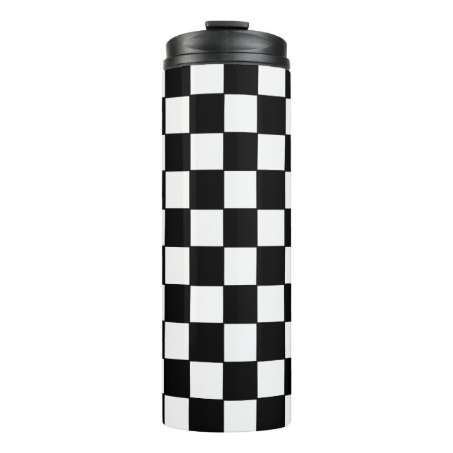 Black and White Checkered Classic Pattern Thermal Tumbler (Front)